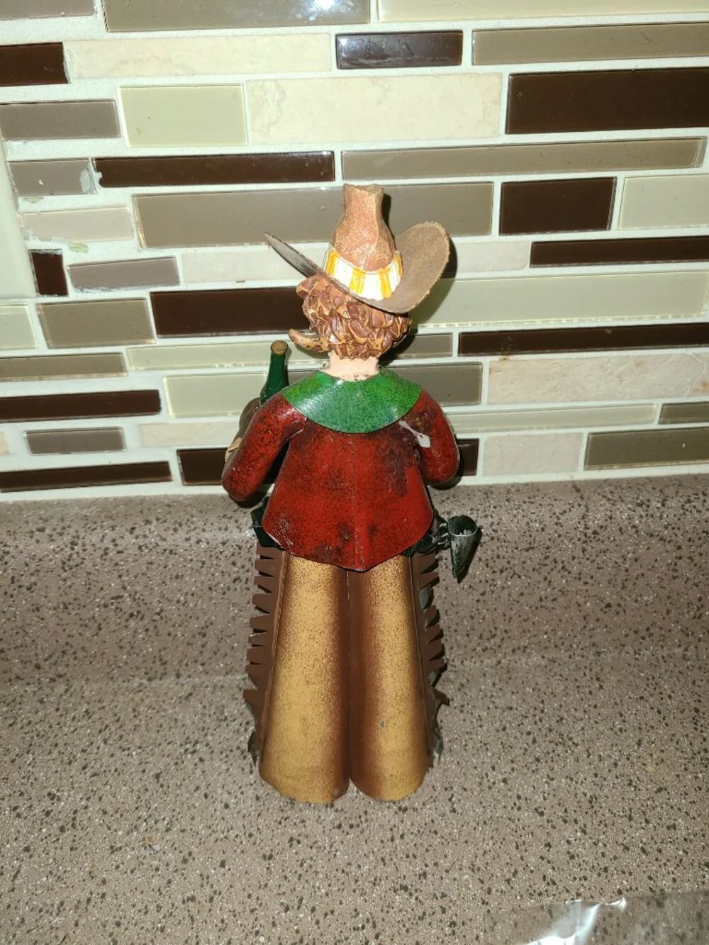 Vintage Cowboy Metal Art Statue Western Decor Holing a Mug of Beer & a Bottle